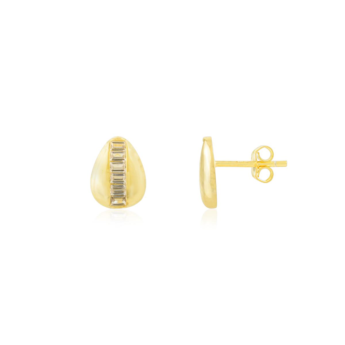 925 Silver Yellow Gold Plated White CZ Stud Earrings