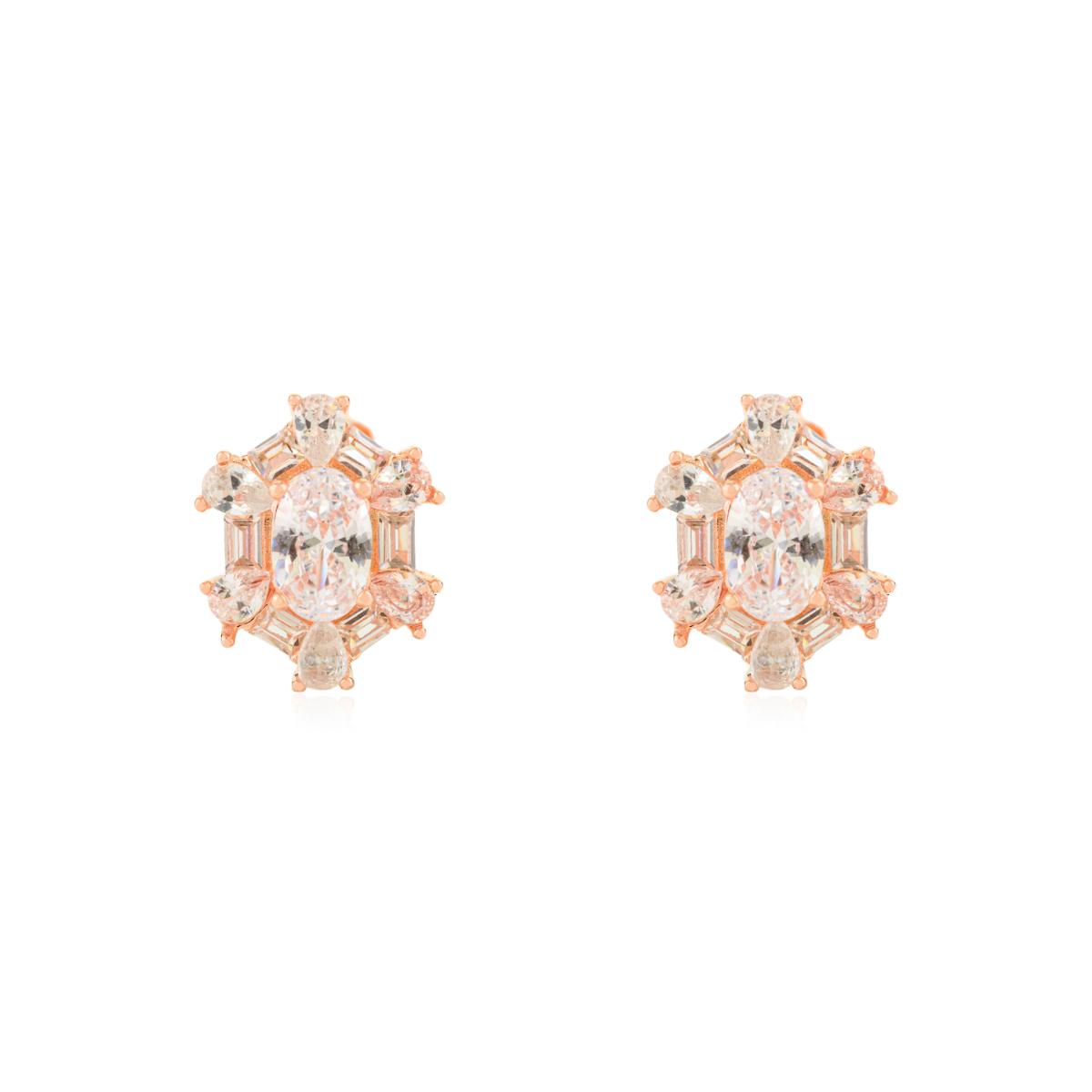 925 Silver Rose Gold White CZ Stud Earrings