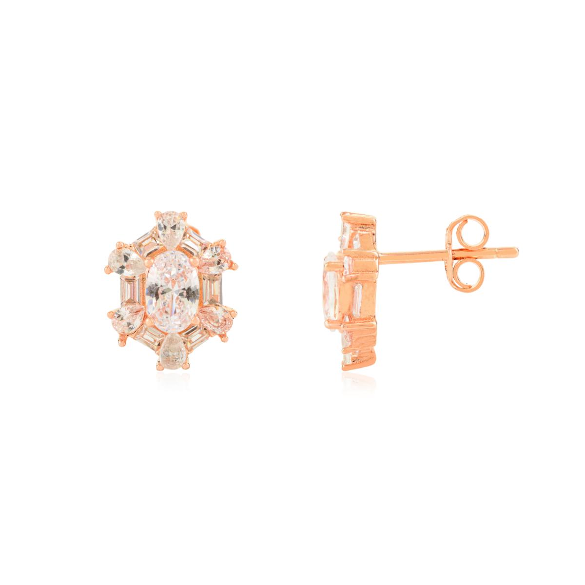 925 Silver Rose Gold White CZ Stud Earrings