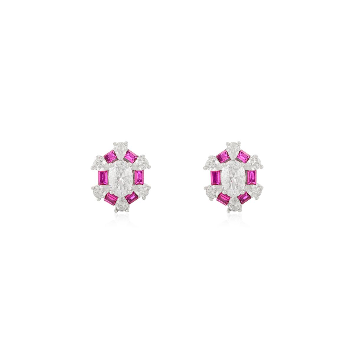 925 Silver White Pink CZ Stud Earrings