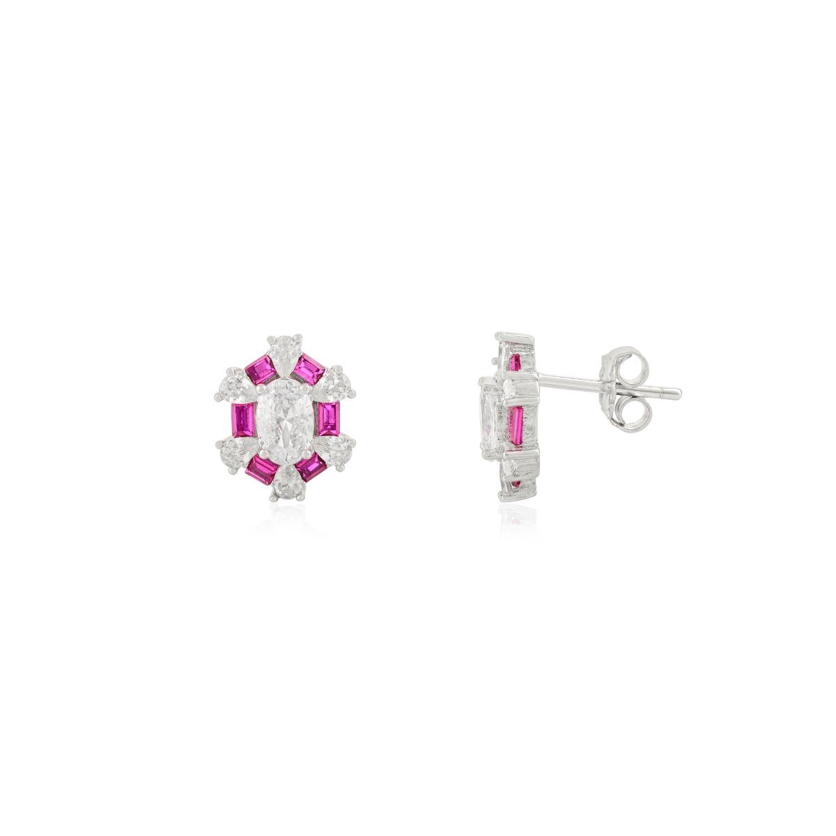 925 Silver White Pink CZ Stud Earrings