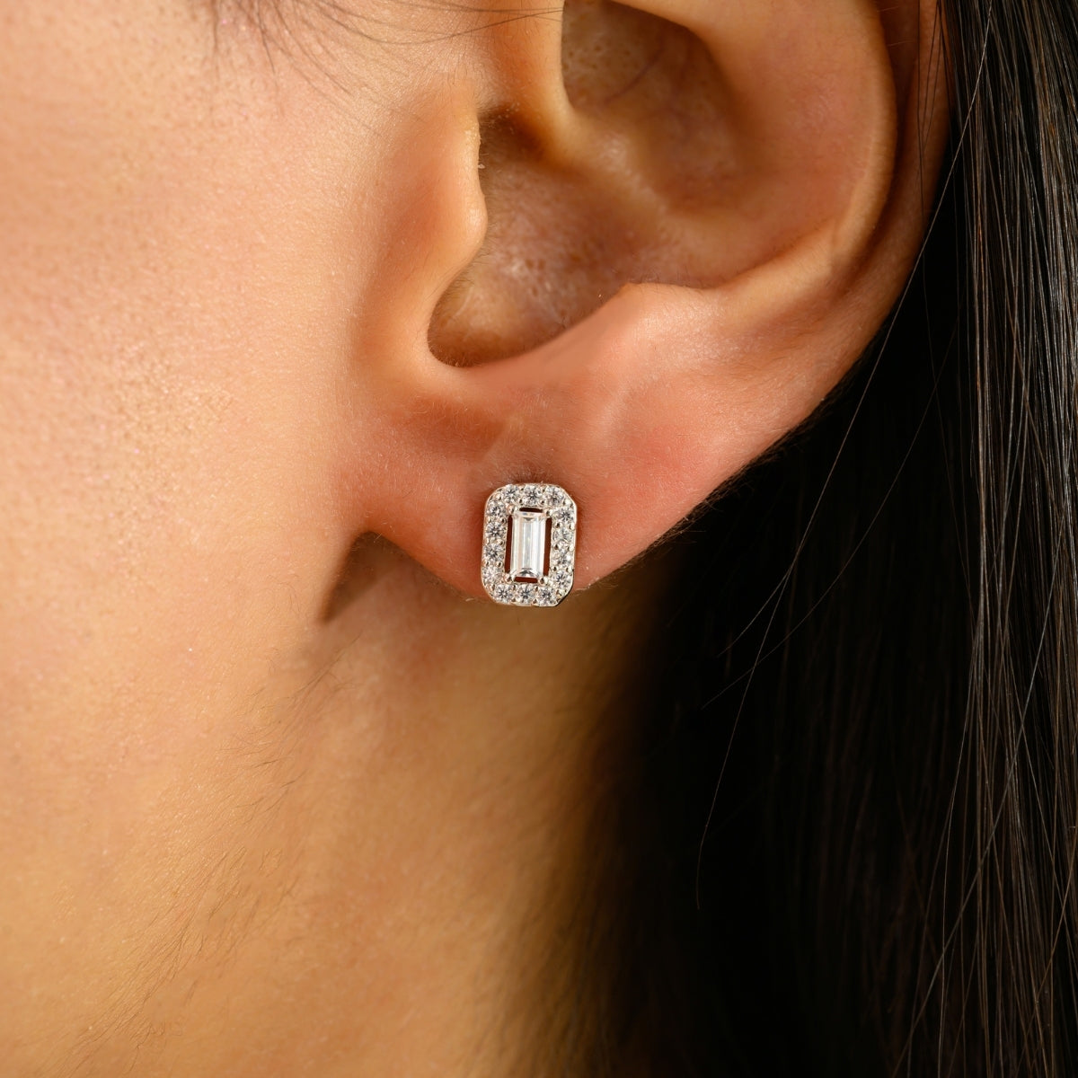 925 Silver White CZ Tiny Stud Earrings