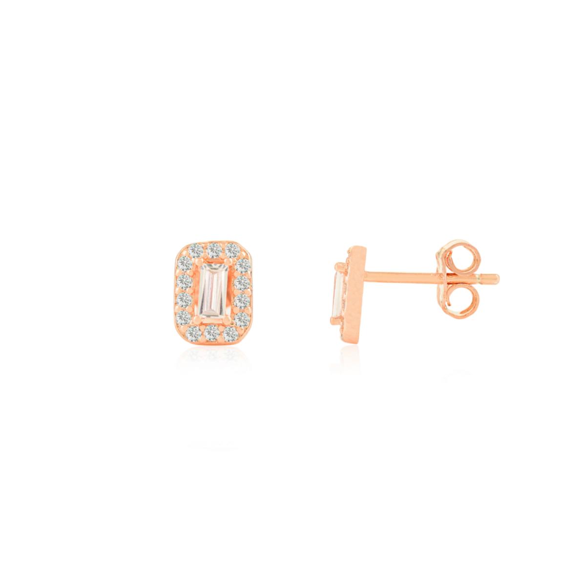 925 Silver White CZ Rose Gold Stud Earrings