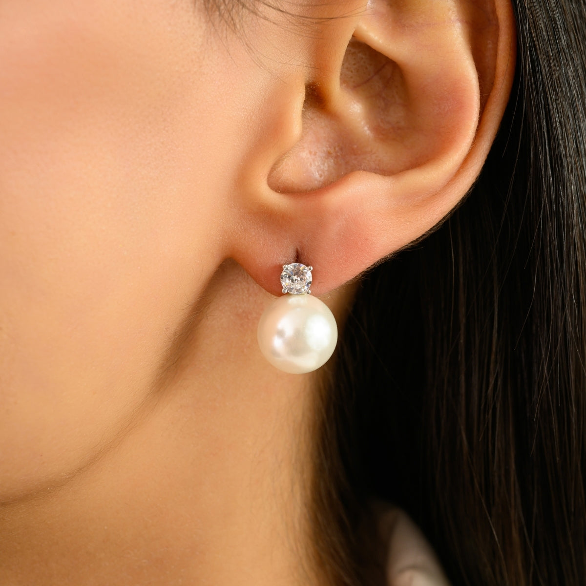 925 Silver White CZ with Pearl Drop Earrings