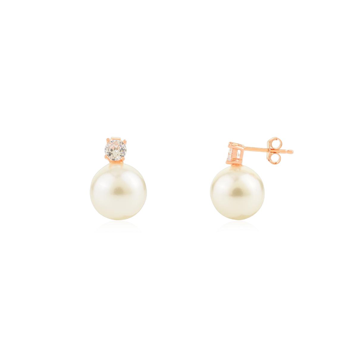 925 Silver Rose Gold White CZ with Pearl Drop Earrings