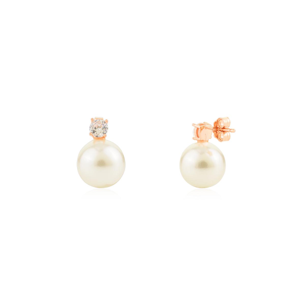 925 Silver Rose Gold White CZ with Pearl Drop Earrings