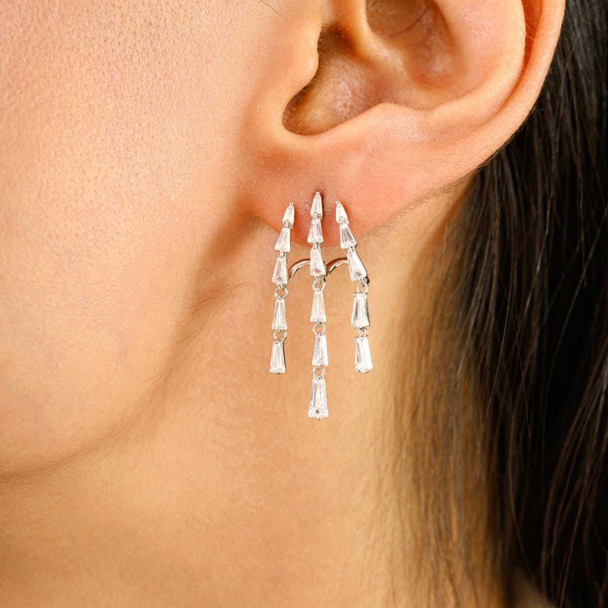 925 Silver White CZ Fringe Earrings