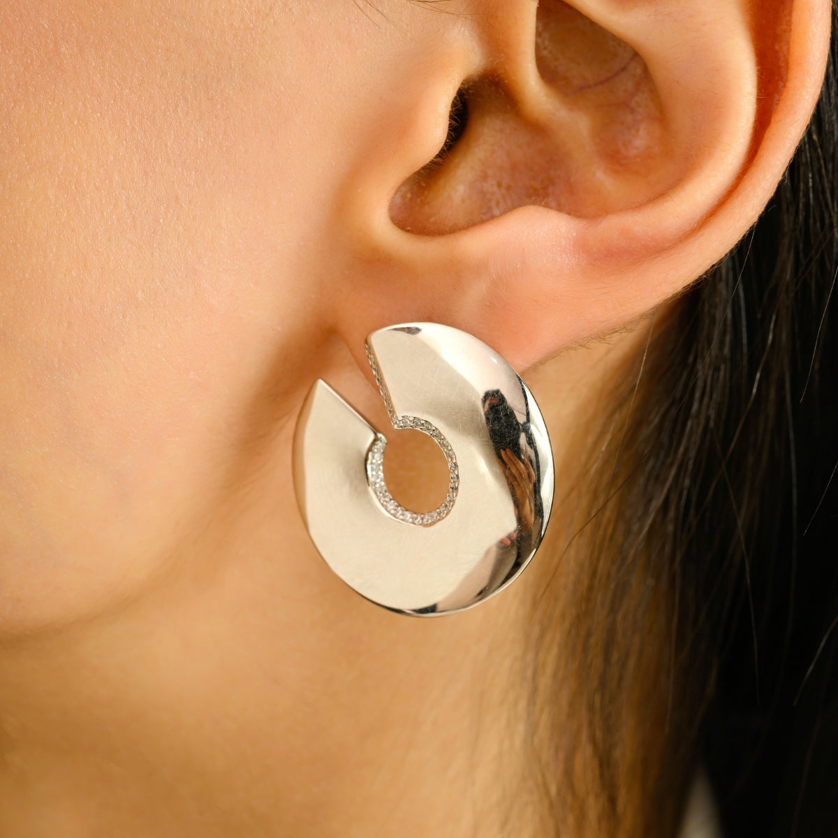 925 Sterling Silver Half Moon Cubic Zirconia Earrings