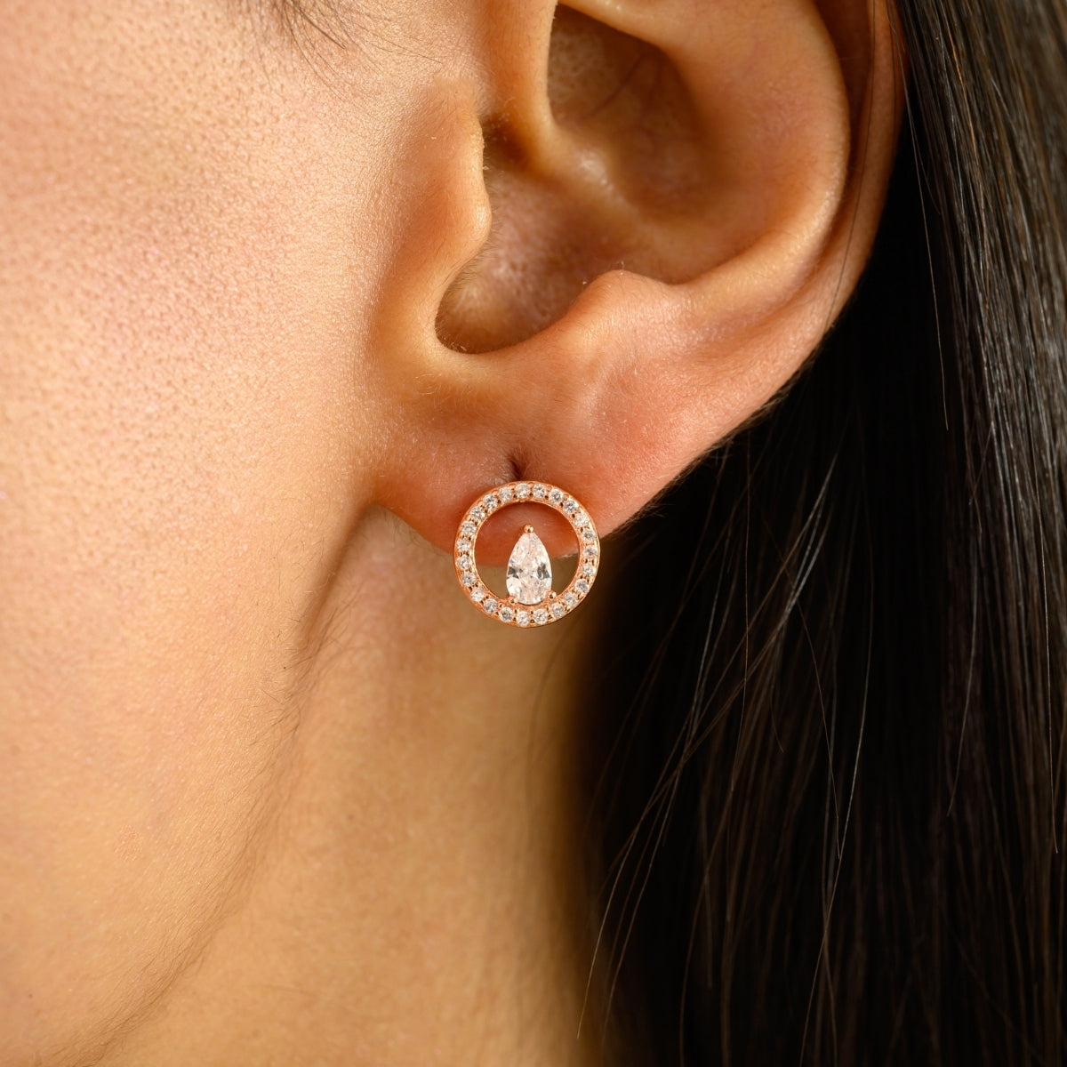 925 Silver White CZ Rose Gold Tiny Stud Earrings