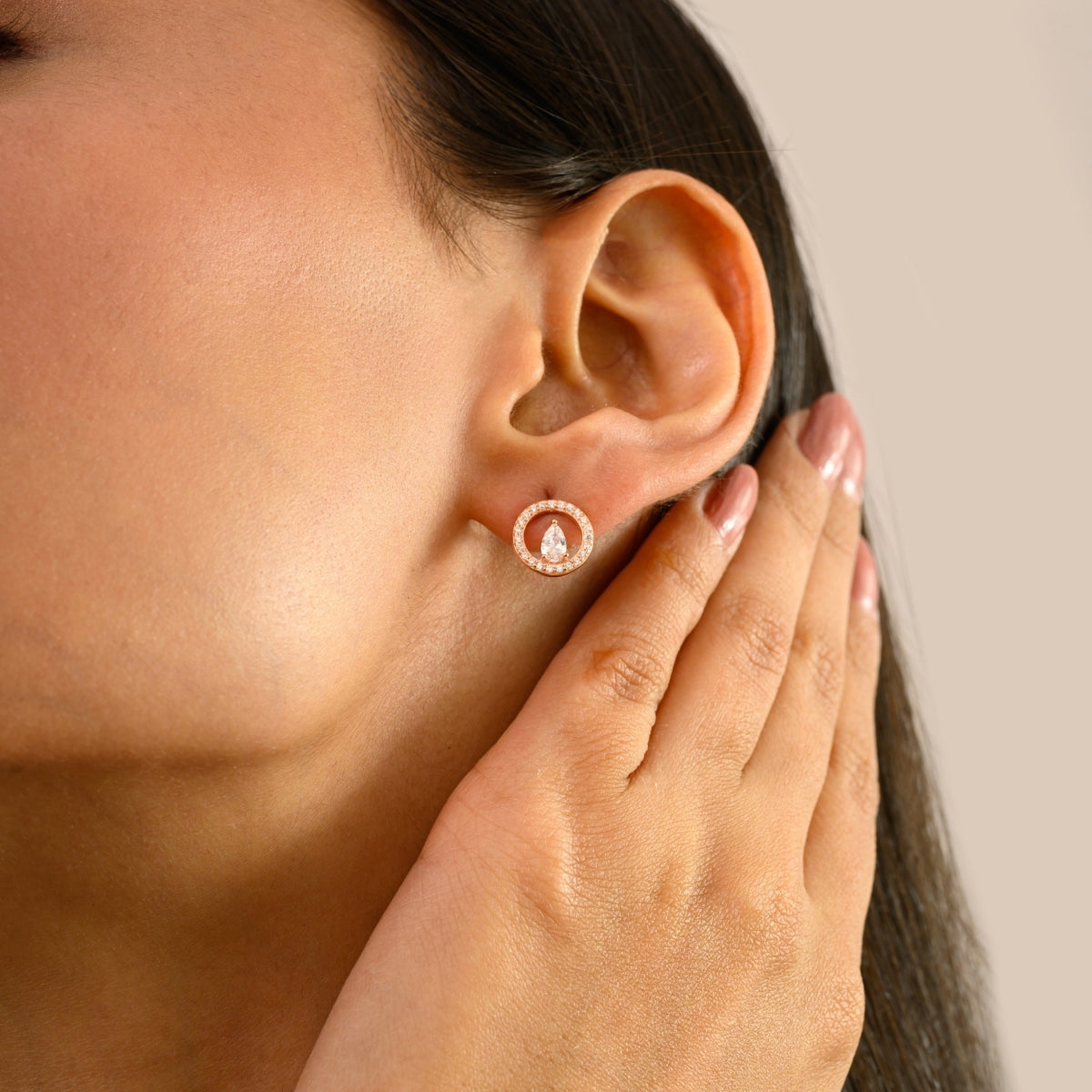 925 Silver White CZ Rose Gold Tiny Stud Earrings