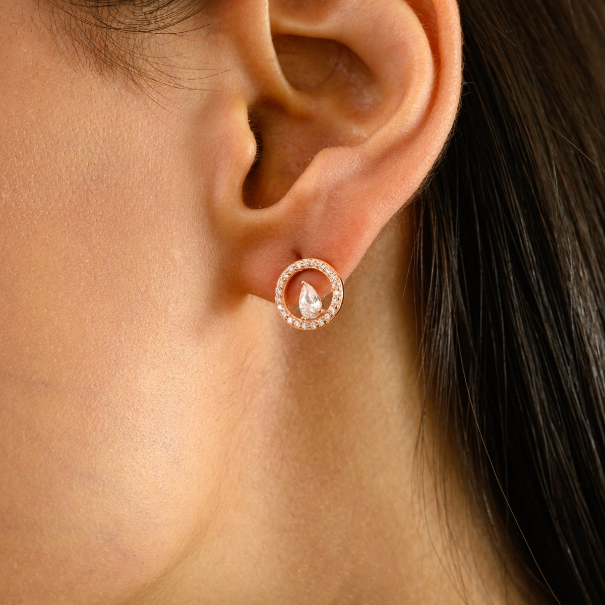 925 Silver White CZ Rose Gold Tiny Stud Earrings