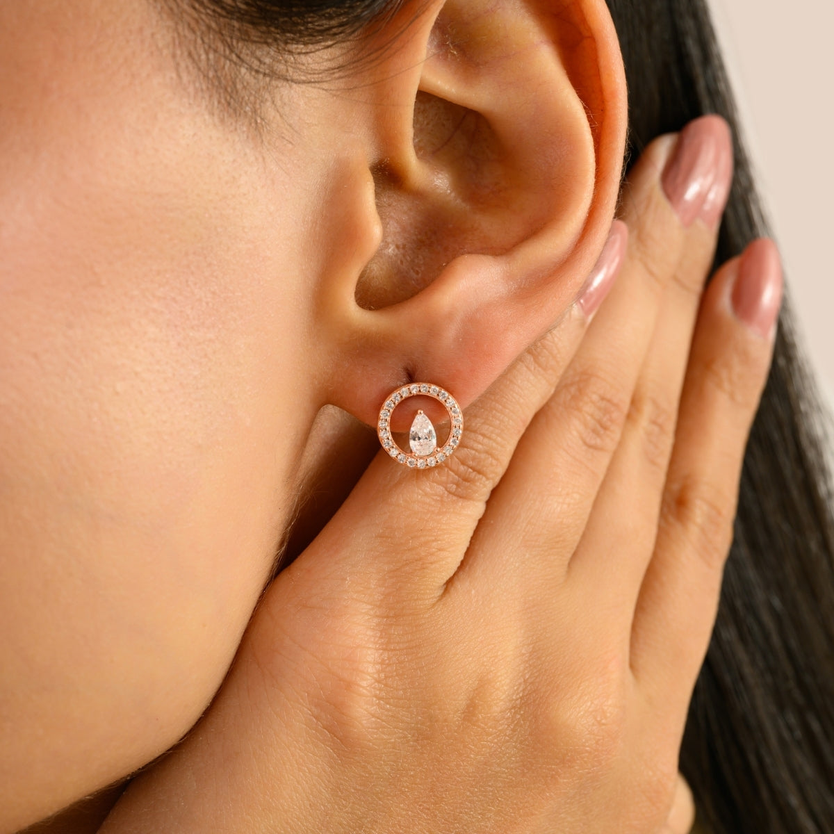 925 Silver White CZ Rose Gold Tiny Stud Earrings