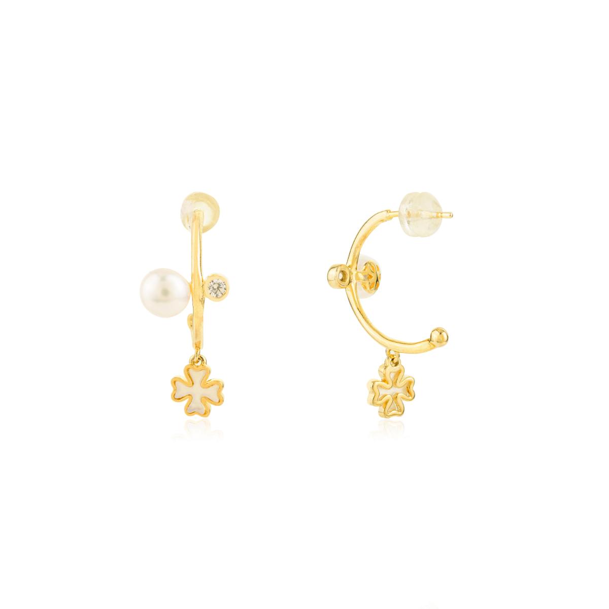 925 Silver Yellow Gold Plated Semi Hoop Charm Earrings