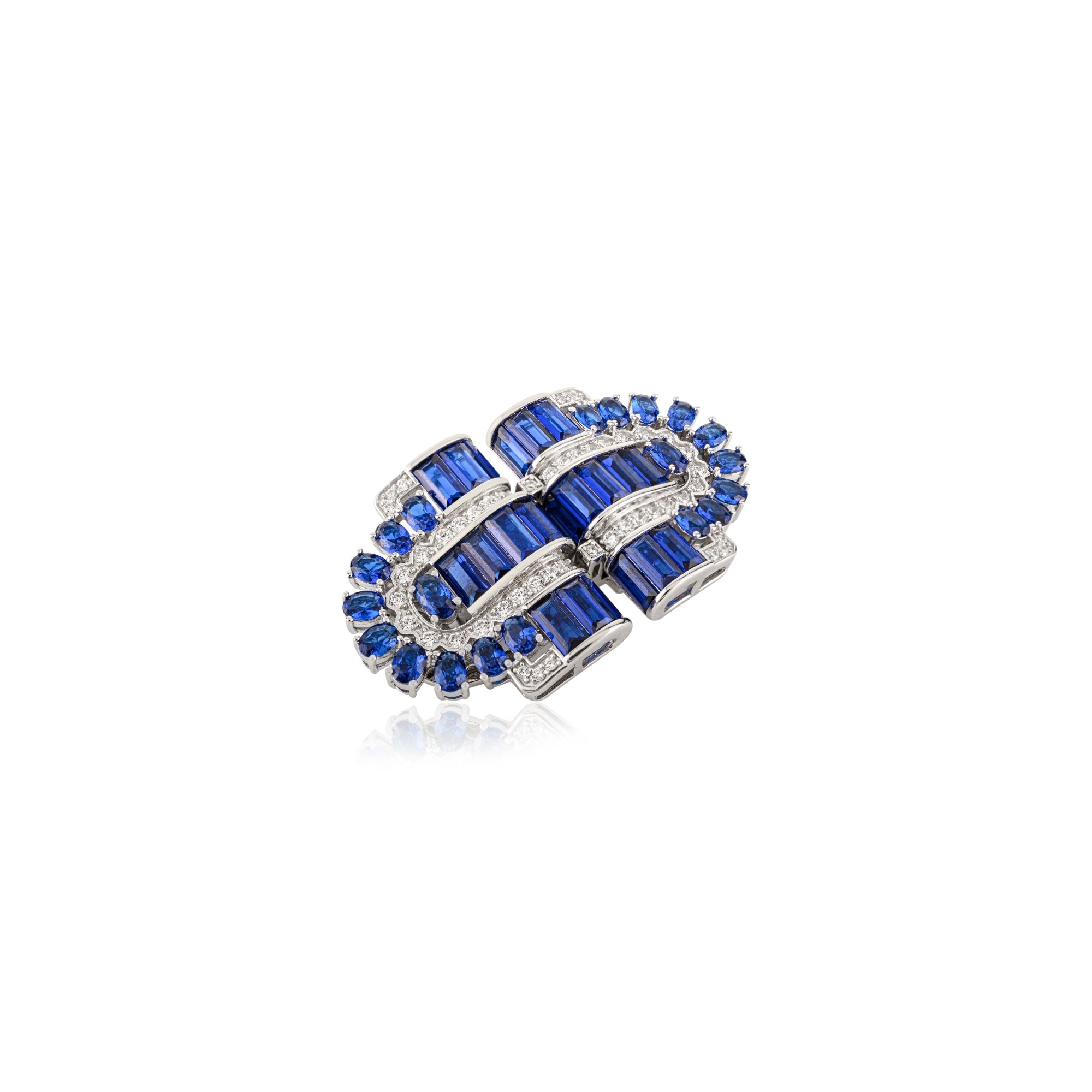 925 Silver Brooch Pin with Blue & White CZ Diamonds