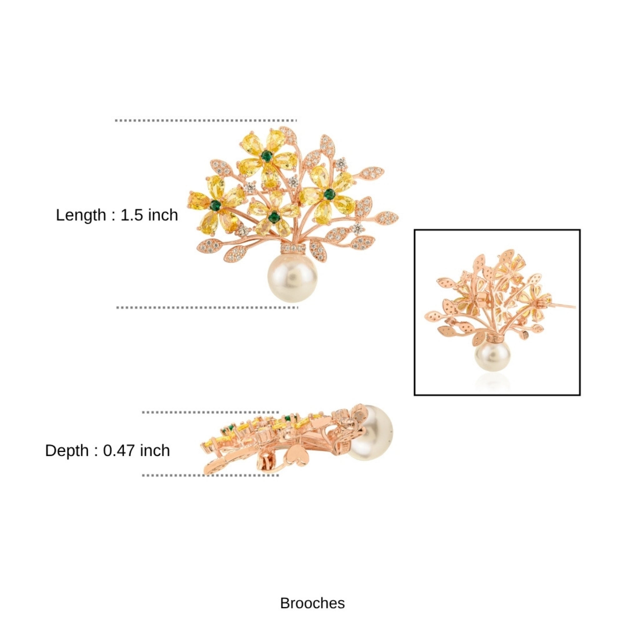 Flower Badge Brooch Pin in 925 Silver with White Pearl and Colorful CZ Diamonds