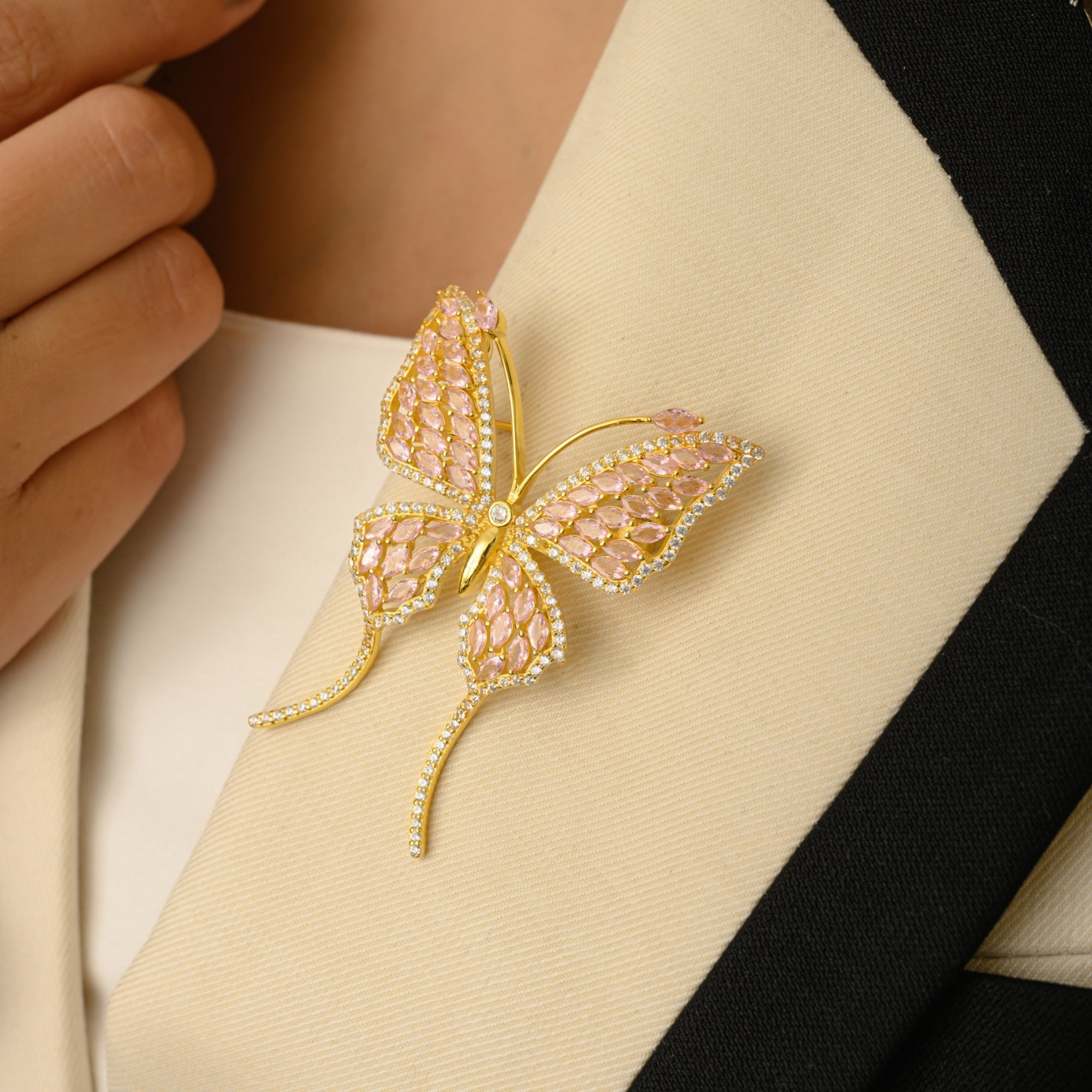 Yellow Gold Butterfly Brooch in 925 Silver