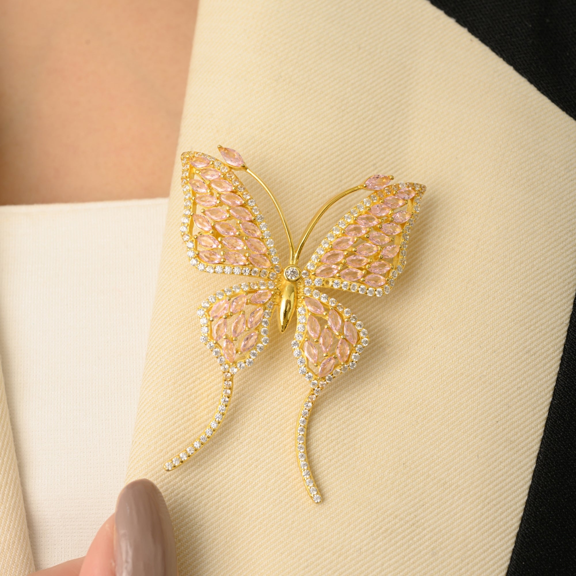 Yellow Gold Butterfly Brooch in 925 Silver