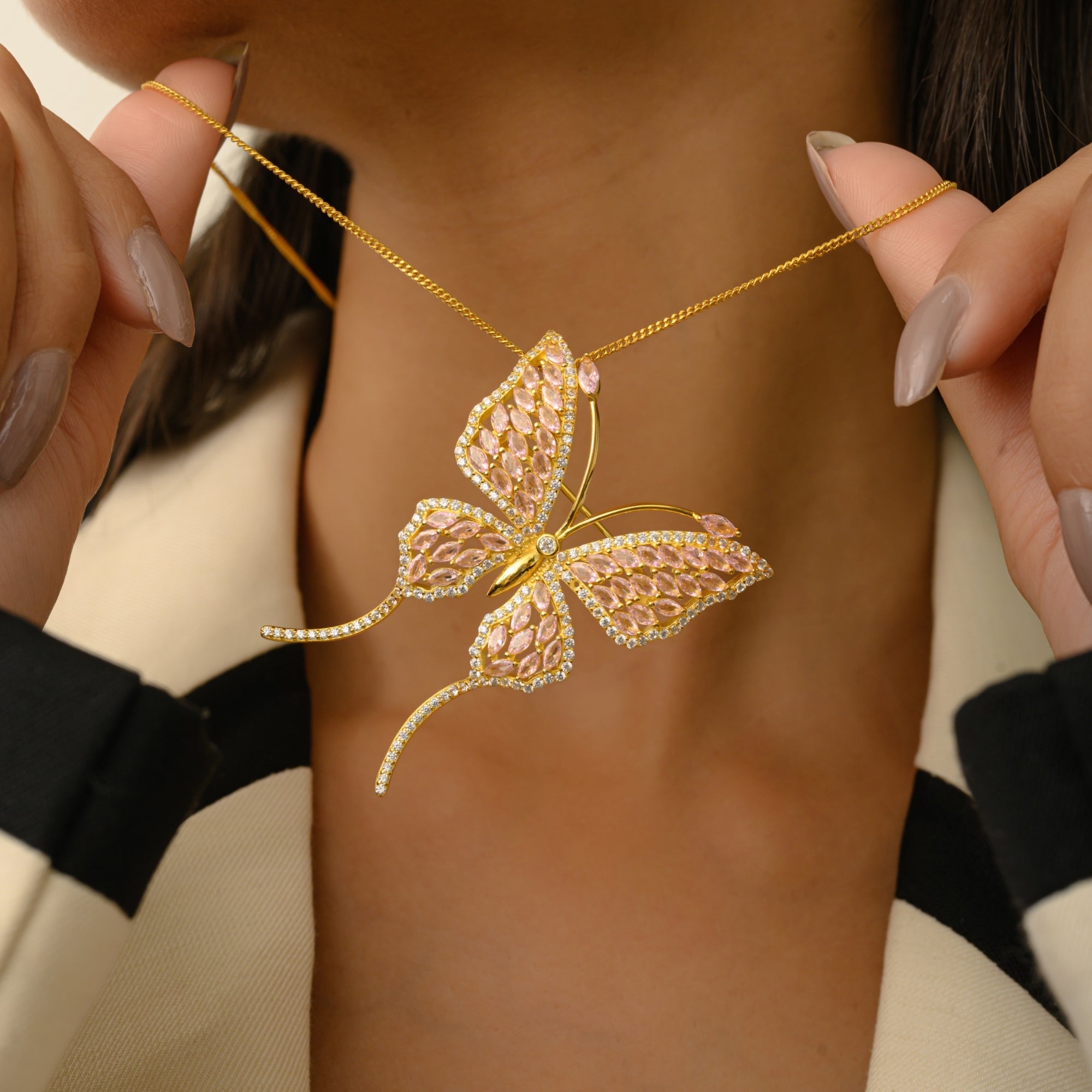 Yellow Gold Butterfly Brooch in 925 Silver