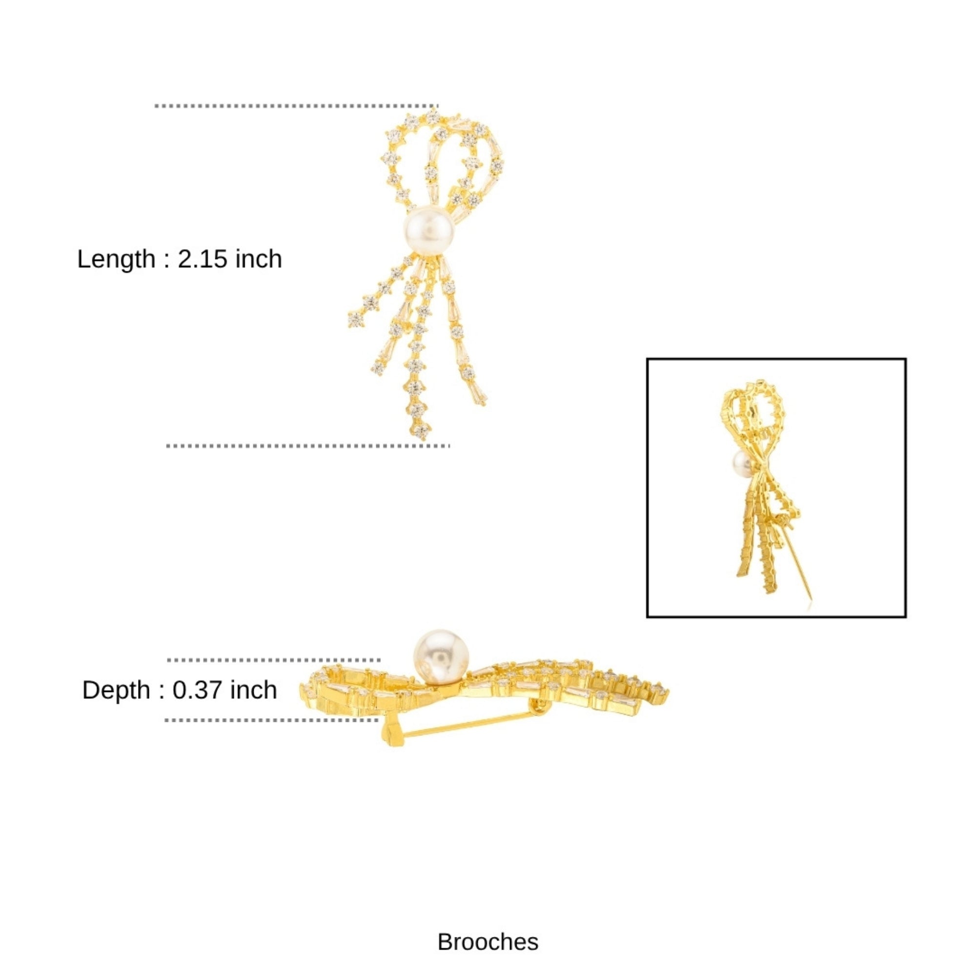 Yellow Gold Pearl Brooch with Dangling CZ Diamonds