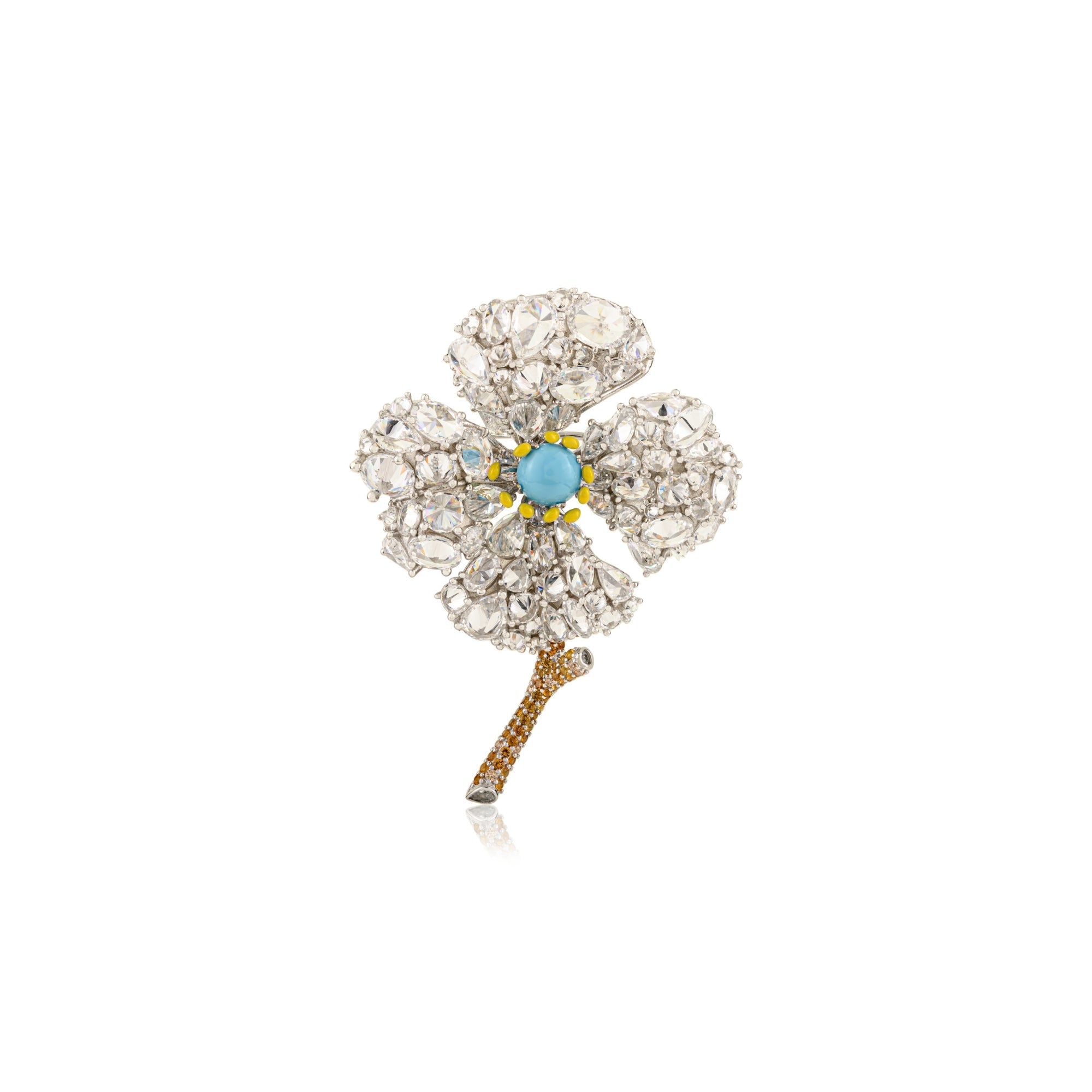 Flower Brooch with Blooming Ice Cut CZ Diamonds
