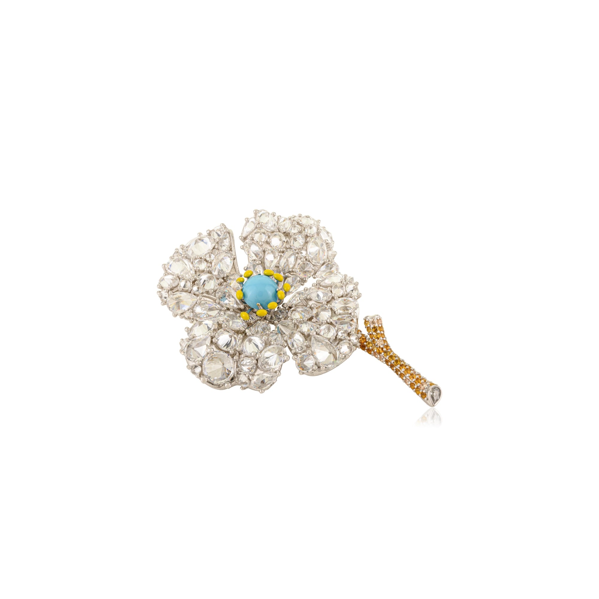 Flower Brooch with Blooming Ice Cut CZ Diamonds