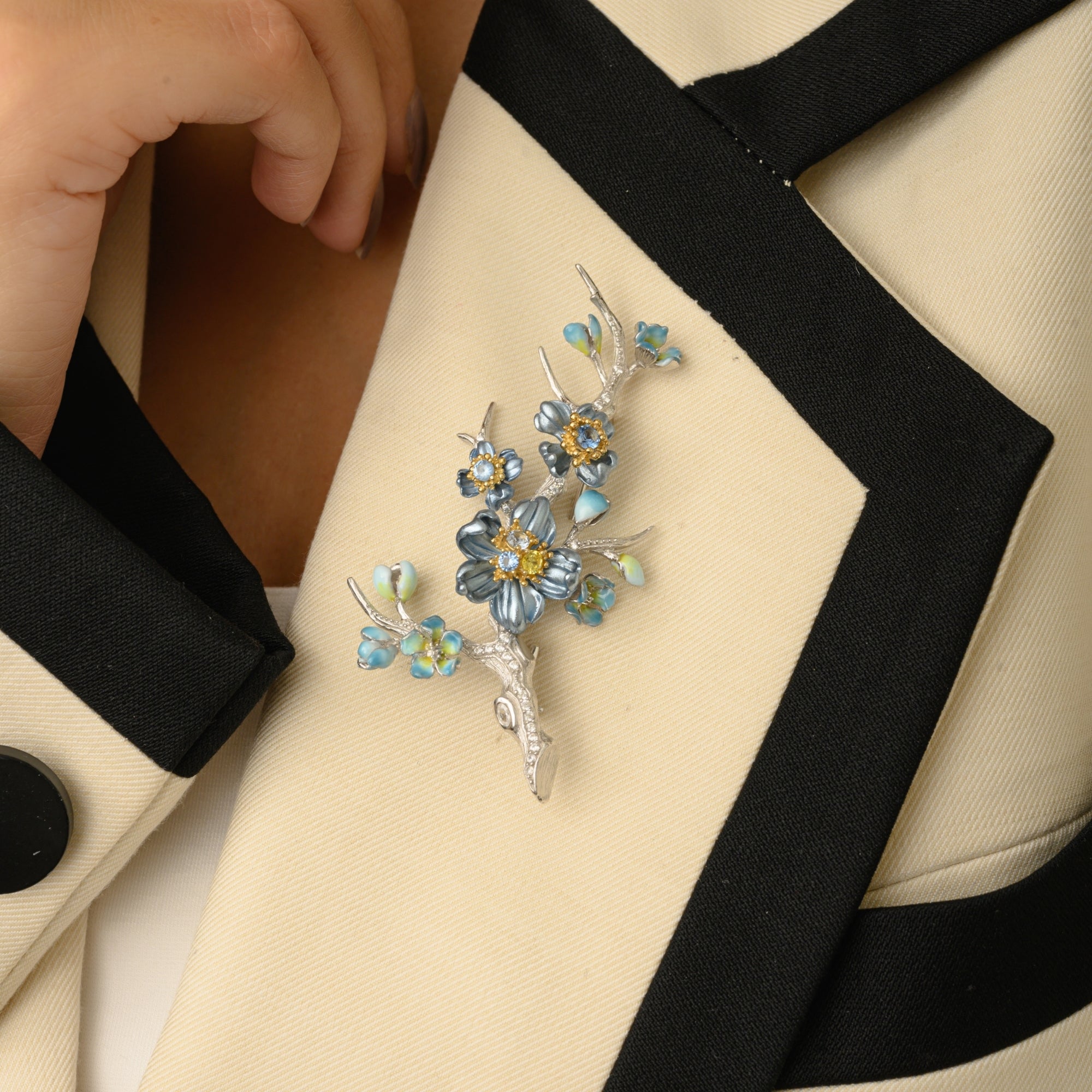 Antique Flower Brooch in 925 Silver with Colorful CZ Diamonds