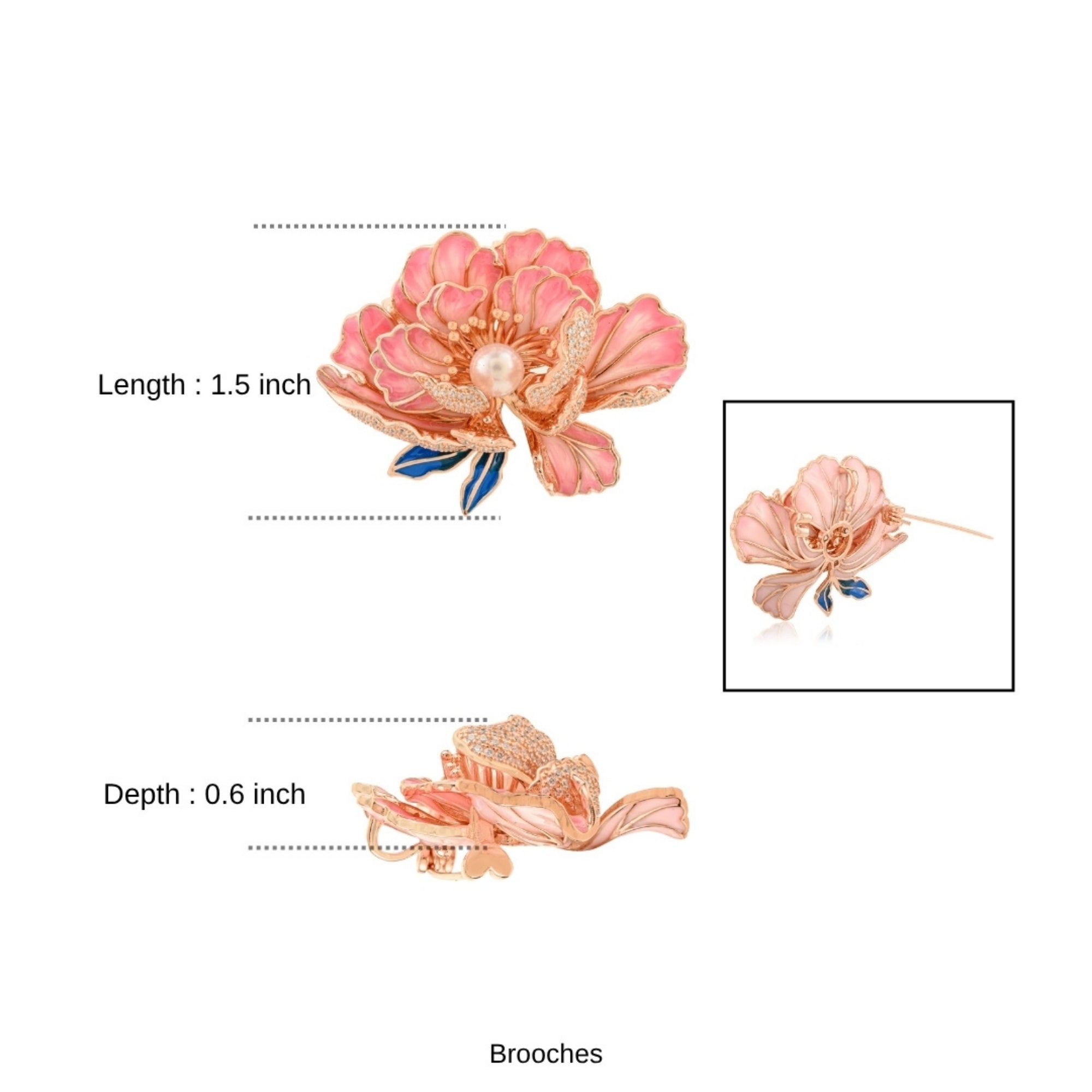 Light Pink Peony Flower Brooch with Pearl Charm