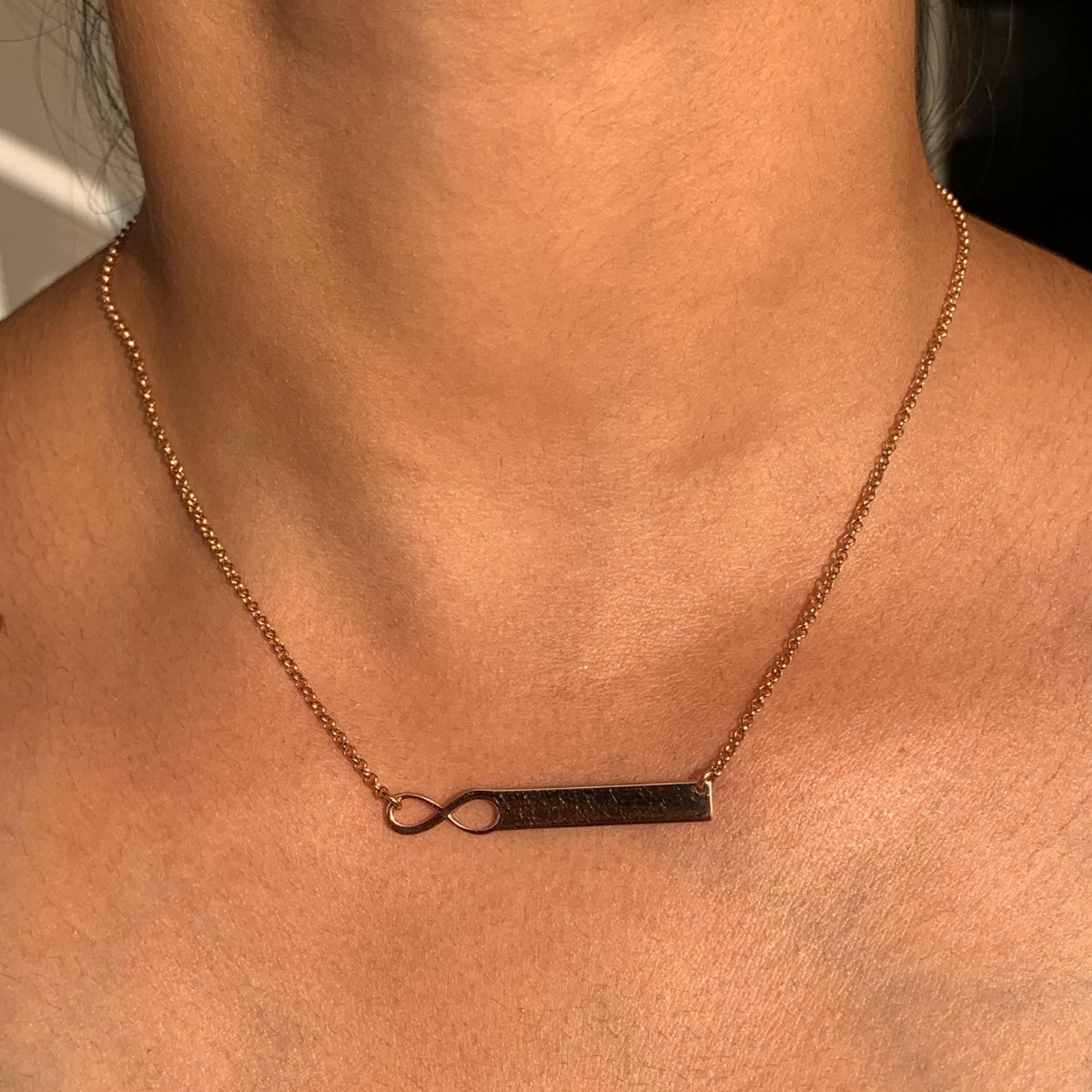 Rose Gold Infinity Bar Pendant Necklace in 925 Silver