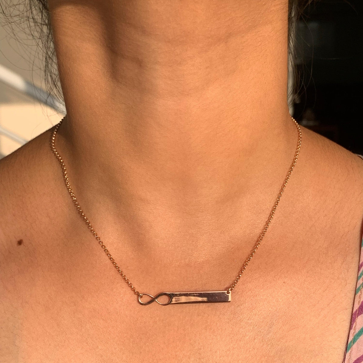 Rose Gold Infinity Bar Pendant Necklace in 925 Silver