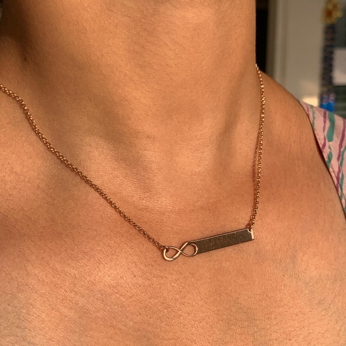 Rose Gold Infinity Bar Pendant Necklace in 925 Silver