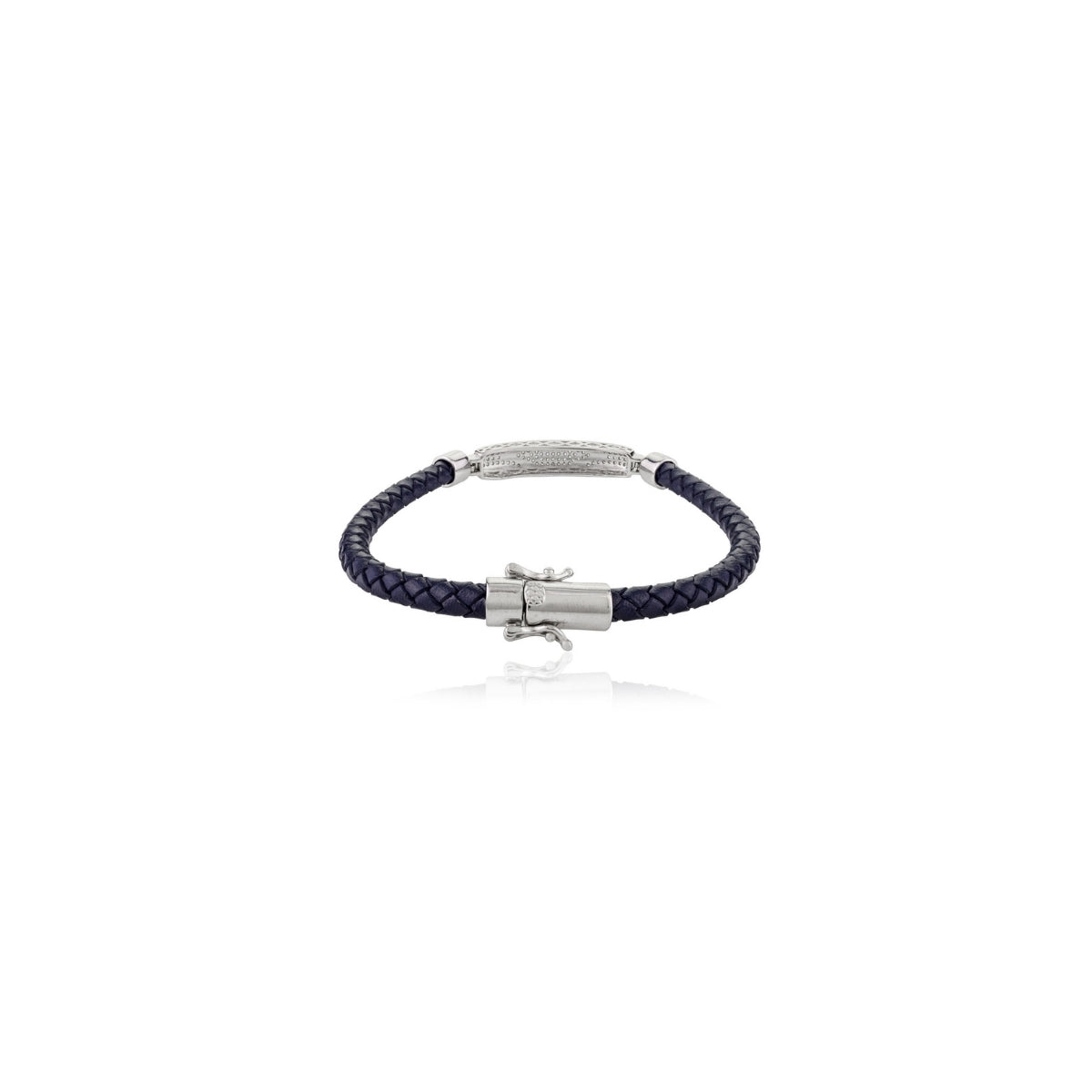 925 Silver Cz Bar Leather Bracelet for men