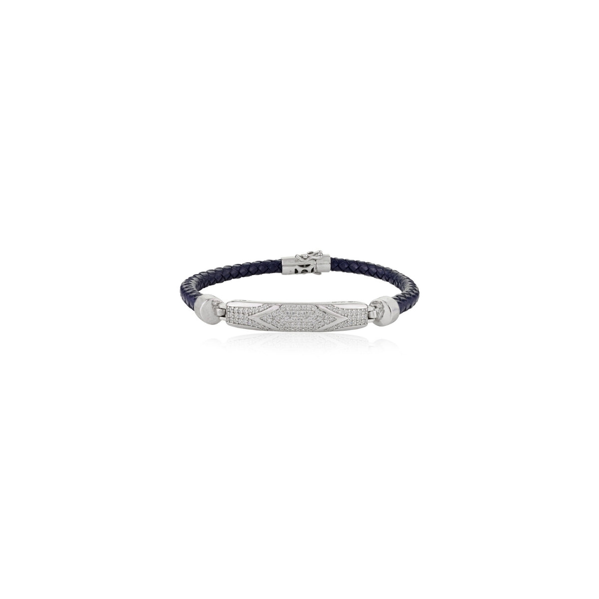 925 Silver Cz Bar Leather Bracelet for men