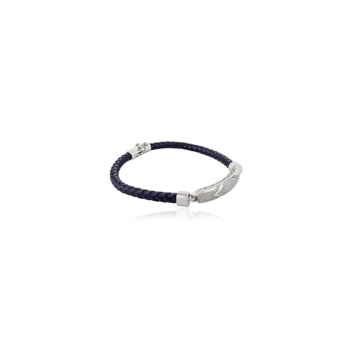 925 Silver Cz Bar Leather Bracelet for men