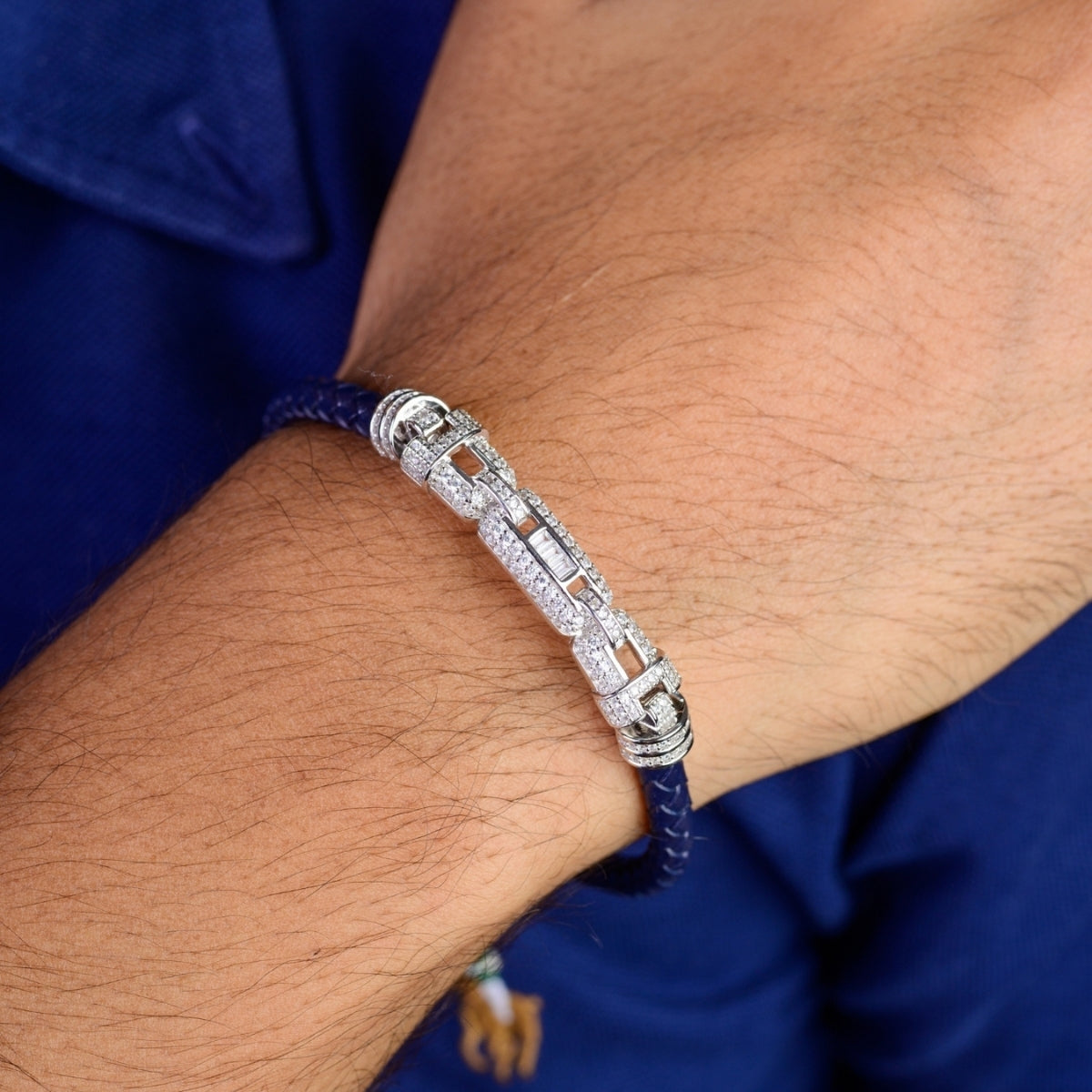 925 Silver Leather Braided Bracelet for Men