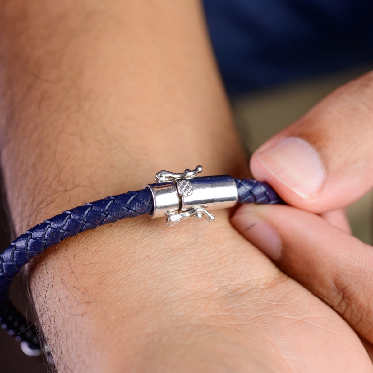 925 Silver Leather Braided Bracelet for Men