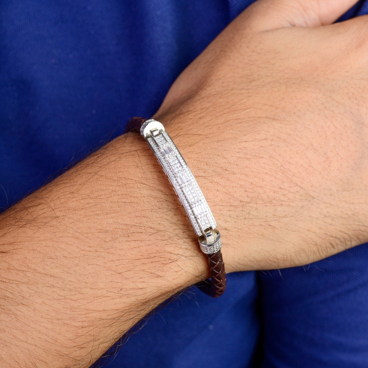 Silver Charm Braided Bracelet for Men