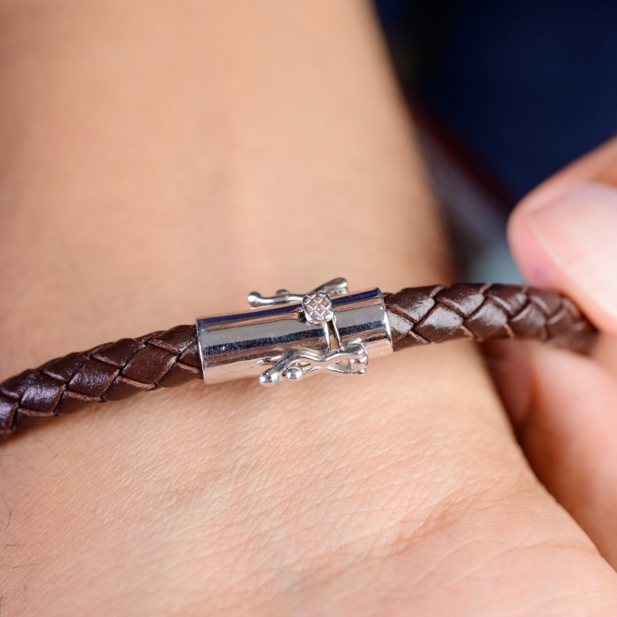 Silver Charm Braided Bracelet for Men