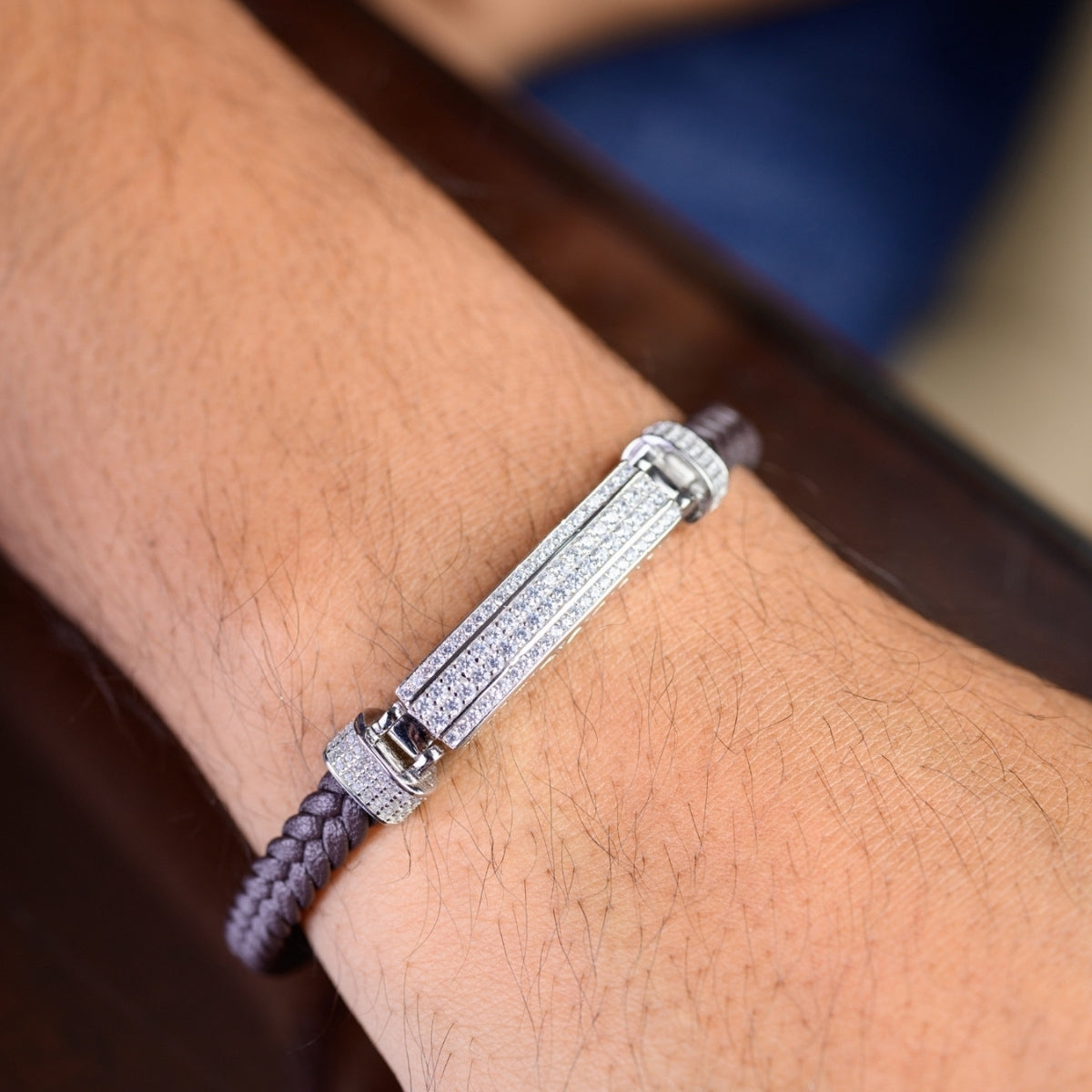 Rope Pattern Silver Charm Braided Bracelet for Men