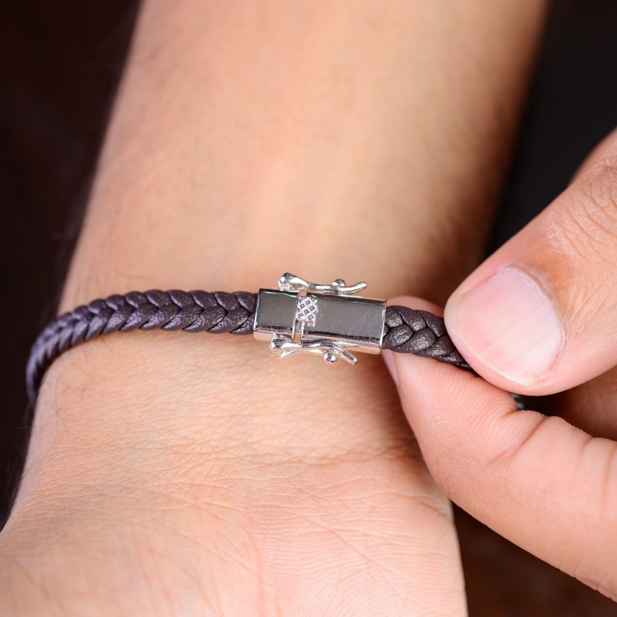 Rope Pattern Silver Charm Braided Bracelet for Men