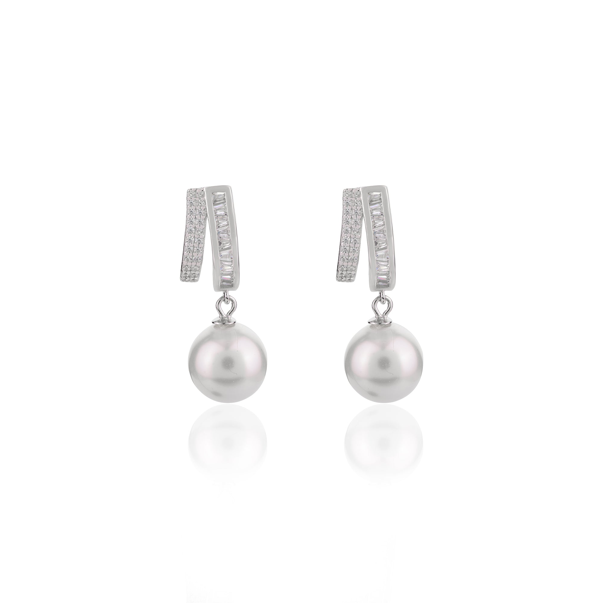 White Pearl Drop Stud Earrings