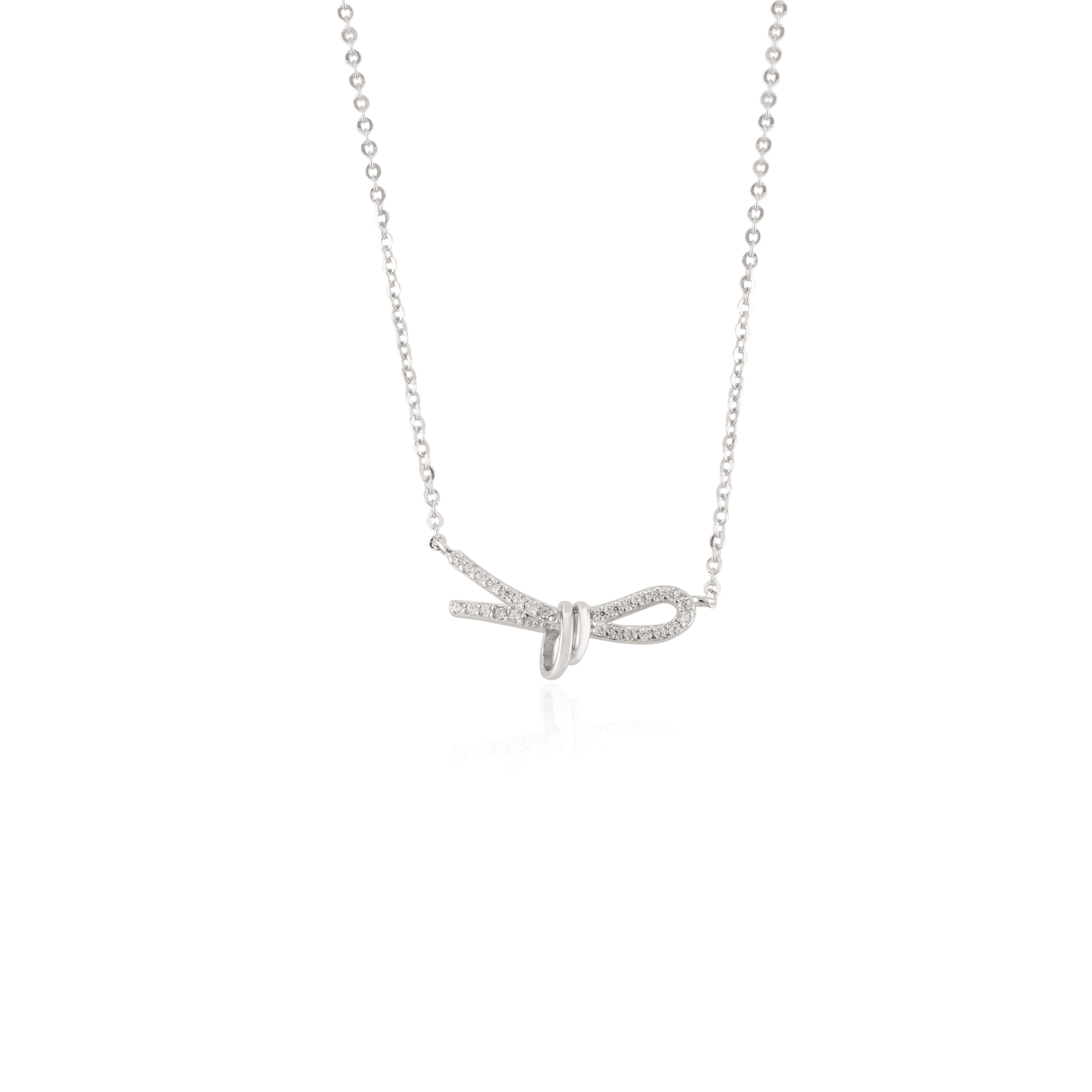 Bow Shape Dainty Silver Necklace