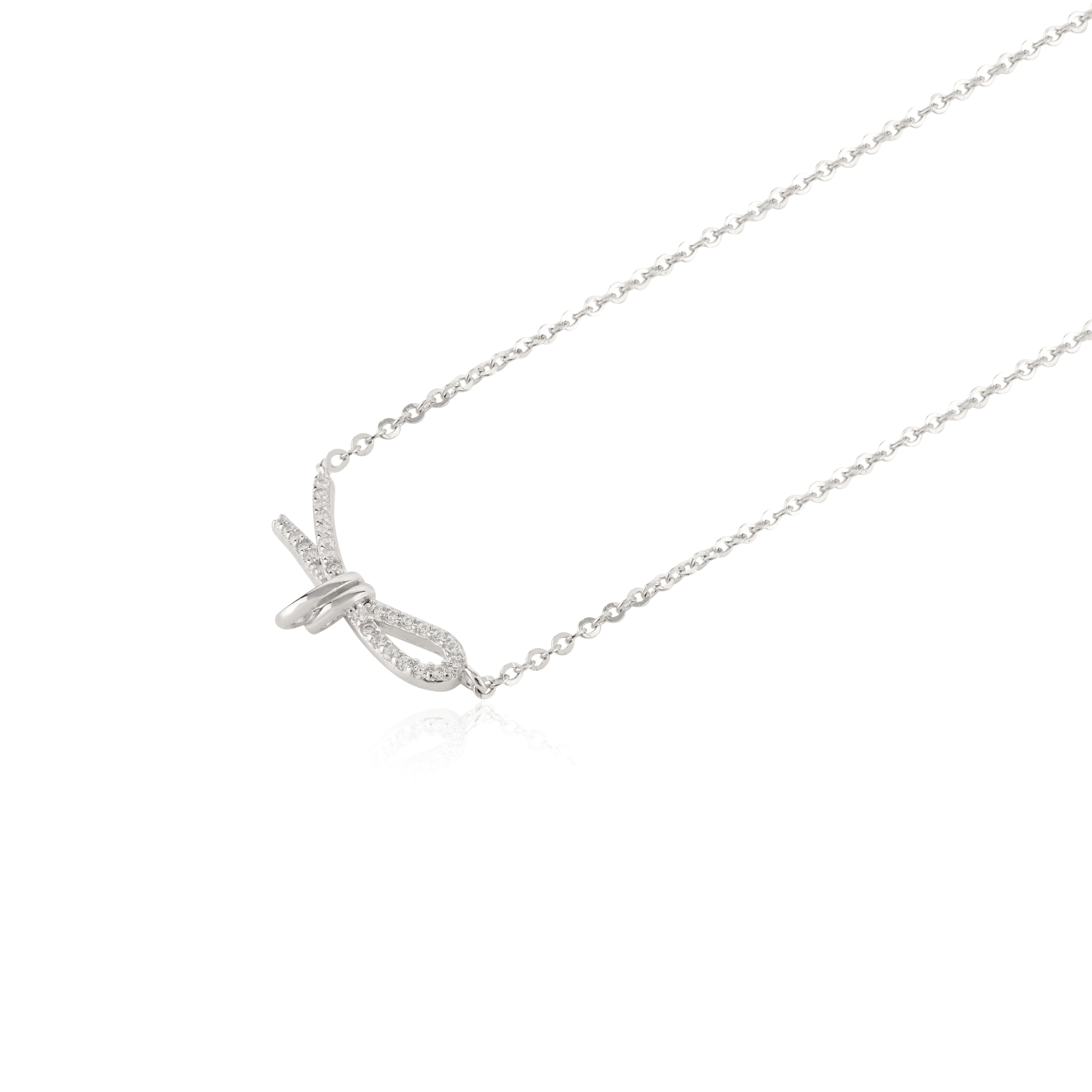 Bow Shape Dainty Silver Necklace
