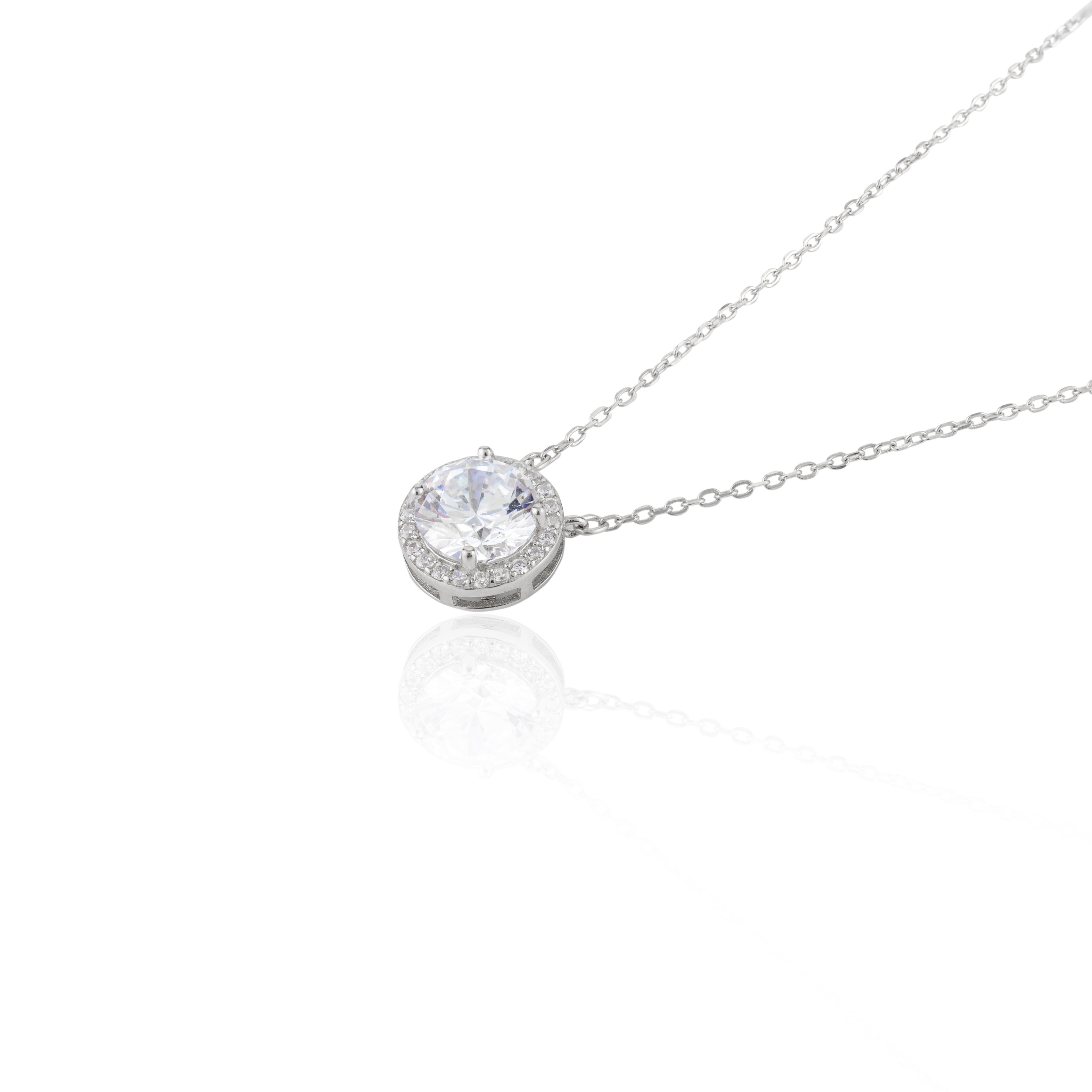 Round Cut Halo Solitaire Necklace