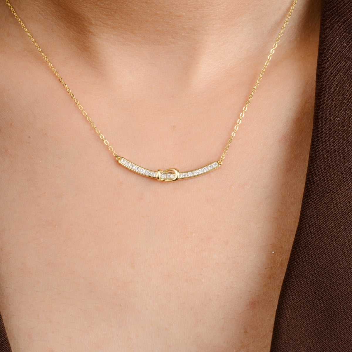 Gold Finish Bar Pendant Necklace