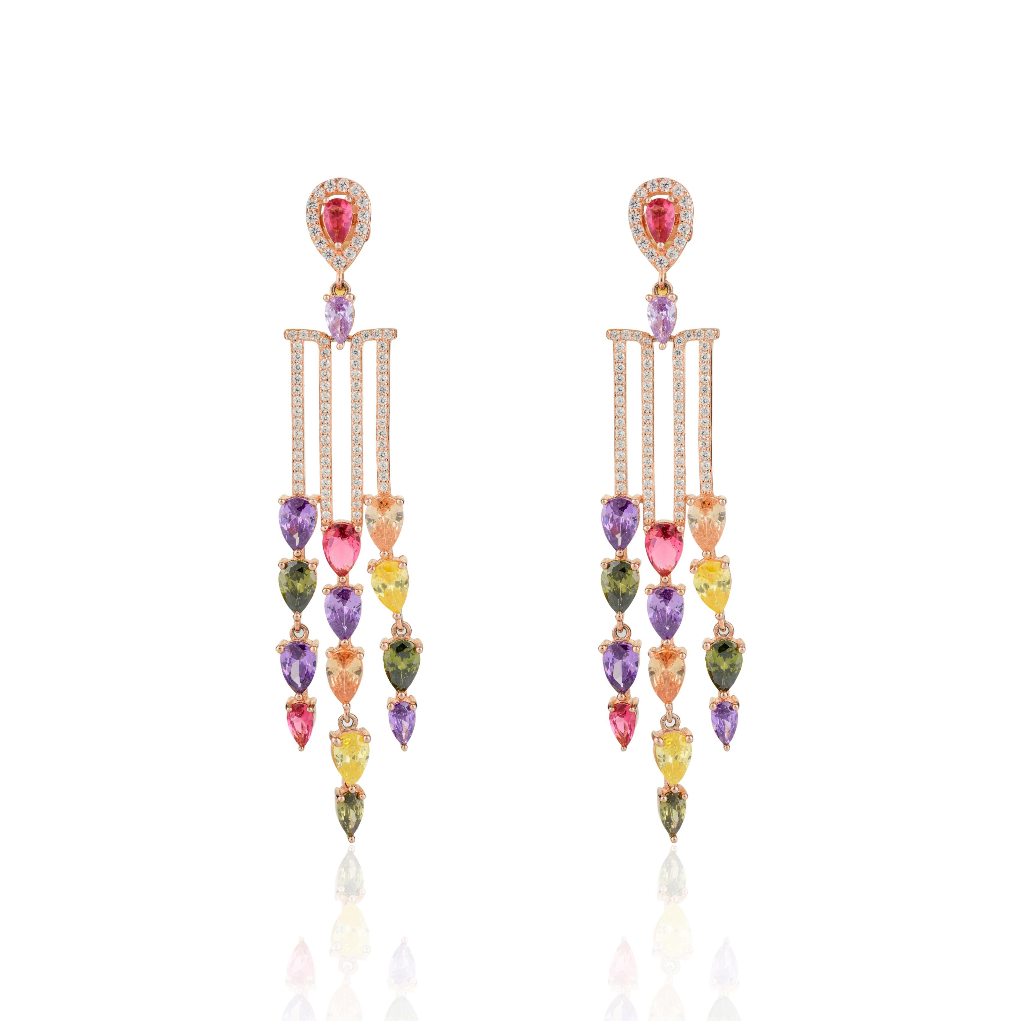 Elegant Multi Colored Crystal Drop Earrings