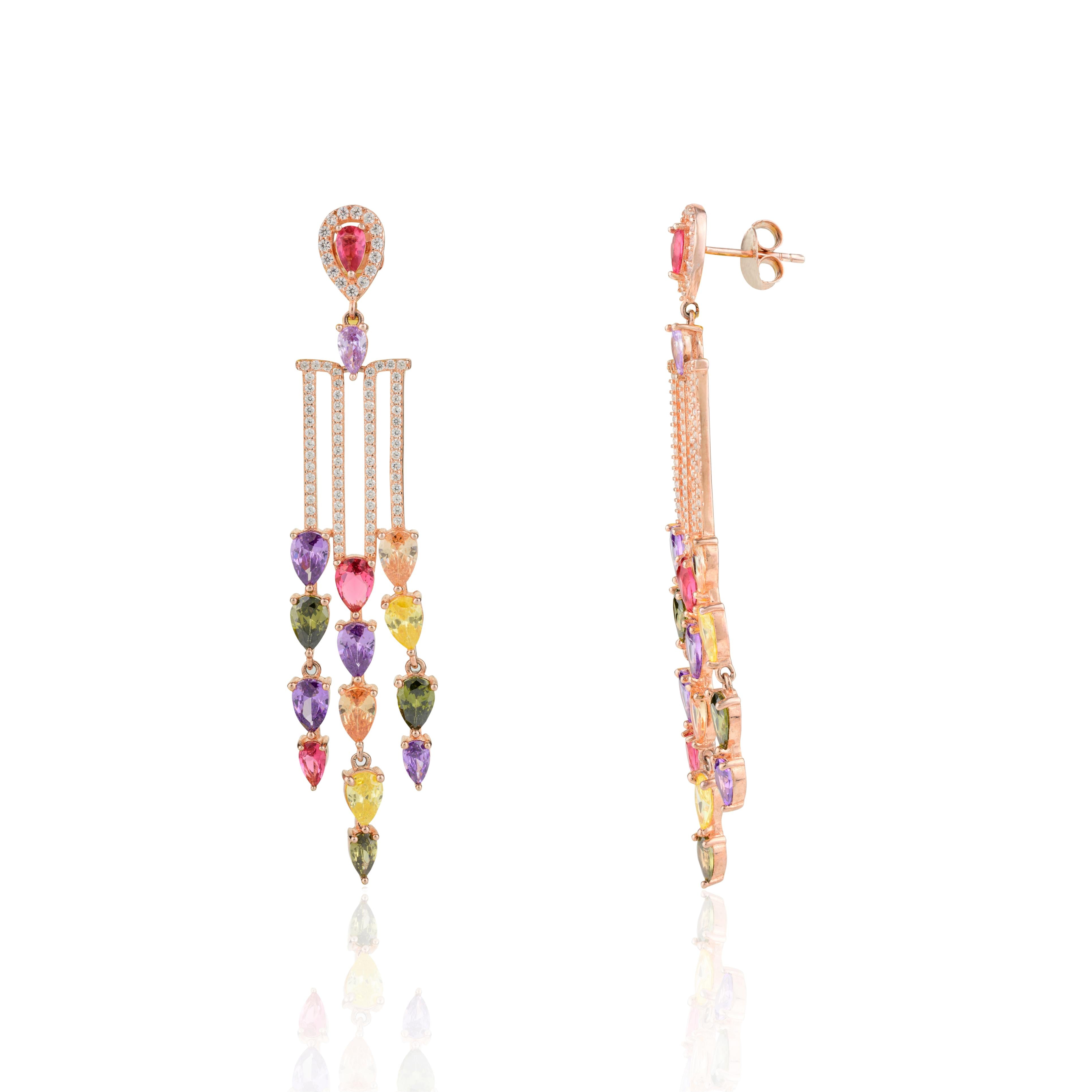 Elegant Multi Colored Crystal Drop Earrings