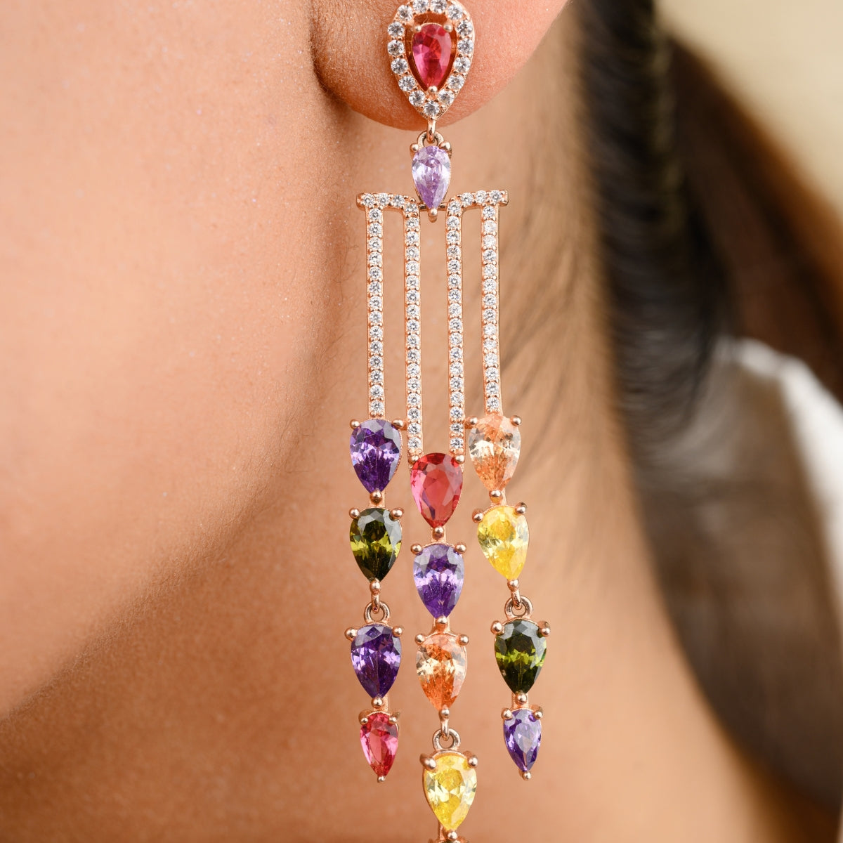 Elegant Multi Colored Crystal Drop Earrings
