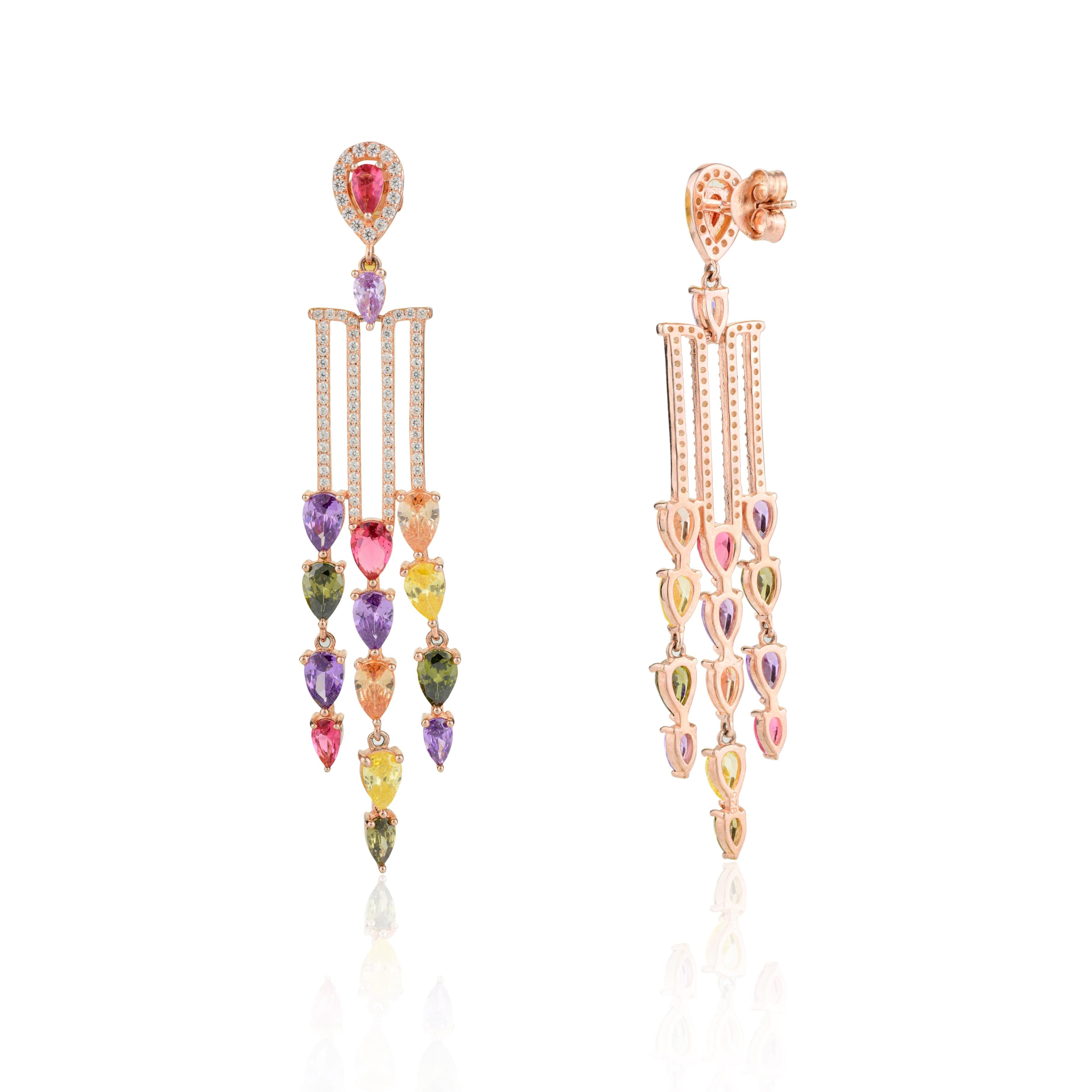 Elegant Multi Colored Crystal Drop Earrings