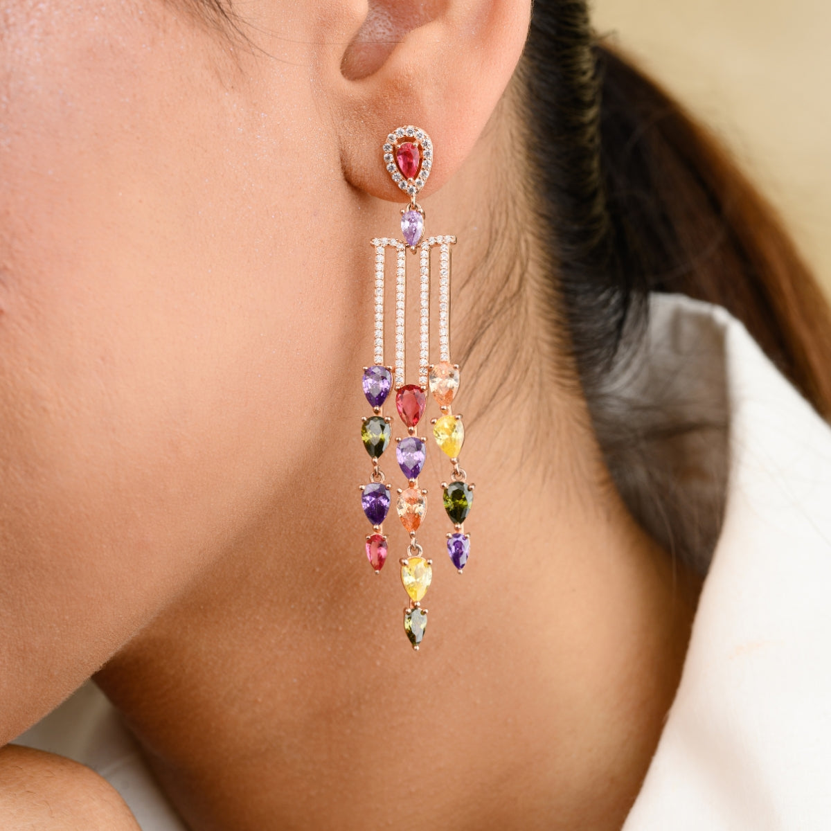 Elegant Multi Colored Crystal Drop Earrings