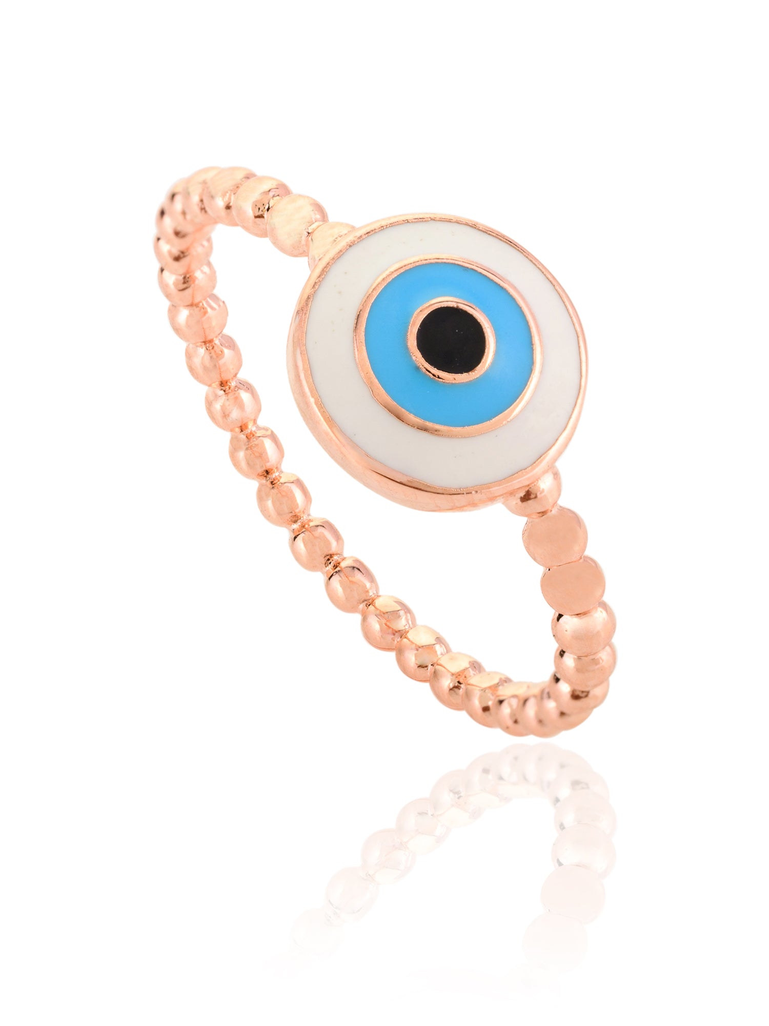 Light Blue Evil Eye Charm Silver Ring